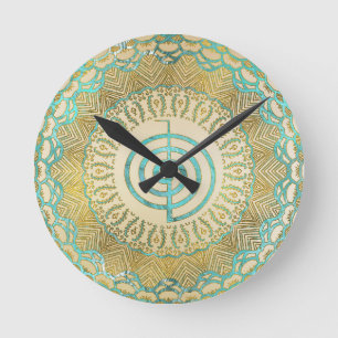 Horloge Ronde Symbole de Choku Rei de pastel et d'or dans le