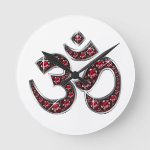 Horloge Ronde Symbole de l'OM avec les pierres "rouges"