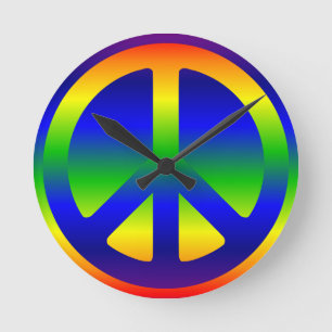 Horloge Ronde Symbole de paix arc-en-ciel funky