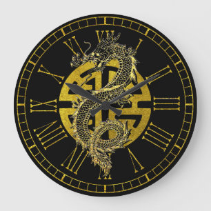 Horloge Ronde Symbole de prospérité chinois Dragon Grande horlog