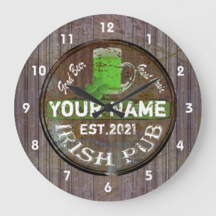 Horloge Ronde Symbole de pub irlandais personnalisé Grande horl