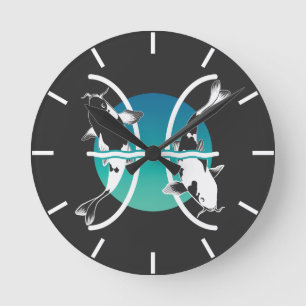 Horloge Ronde Symbole des Poissons - Symbole zodiaque astrologiq