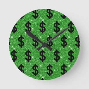 Horloge Ronde SYMBOLE Dollar Noir Argent Entrepreneur Wall Stree