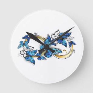 Horloge Ronde Symbole infini de papillons Morpho bleus