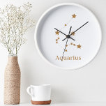 Horloge Ronde Symbole moderne Zodiac Gold Aquarius | Air de l'él<br><div class="desc">Symbole moderne Zodiac Gold Aquarius | Air de l'élément</div>