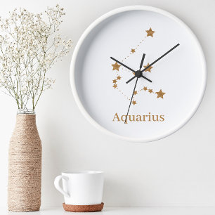 Horloge Ronde Symbole moderne Zodiac Gold Aquarius   Air de l'él