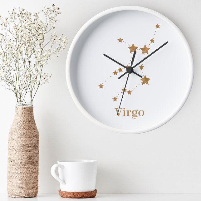 Horloge Ronde Symbole moderne Zodiac Gold Virgo | Élément Terre (Créateur téléchargé)