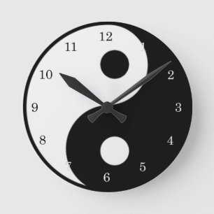 Horloge Ronde Symbole noir et blanc de Yin Yang
