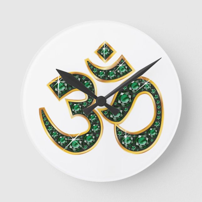Horloge Ronde Symbole Om avec pierres "Emerald" (Recto)