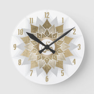 Horloge Ronde Symbole Yoga Gold Om Lotus Fleur Mandala