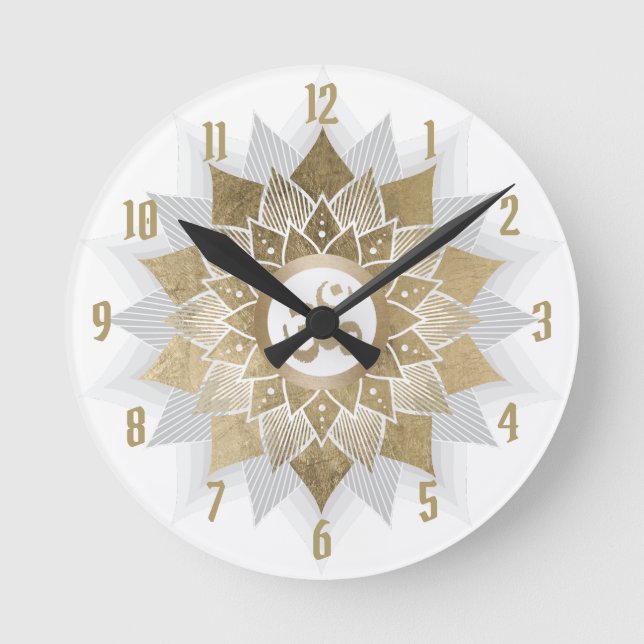 Horloge Ronde Symbole Yoga Gold Om Lotus Fleur Mandala (Recto)