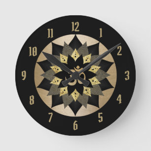 Horloge Ronde Symbole Yoga Om Noir & Or Lotus Fleur Mandala