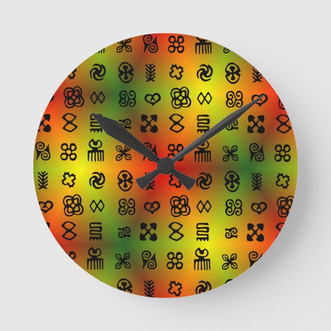 Horloge Ronde Symboles Adinkra Aux Couleurs Africaines (Recto)