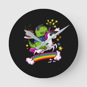 Horloge Ronde T-Rex Dinosaur équitation Unicorn Anniversaire