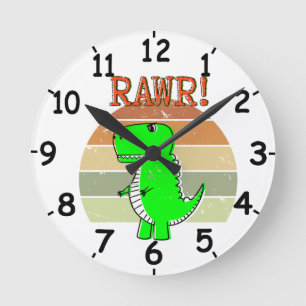 Horloge Ronde T-Rex dinosaure de dessin animé mignon et en colèr