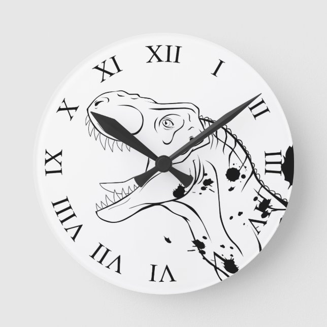 Horloge Ronde T-Rex (noir et blanc) (Recto)