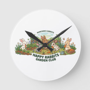 Horloge Ronde T-shirt du Club de Jardin des Lapins Heureux – Des