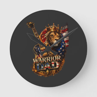 Horloge Ronde T-Shirt Guerrier Papa Lion Drapeau Américain Guita