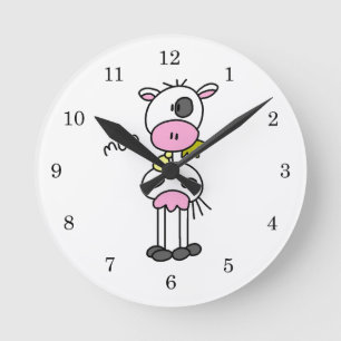 Horloge Ronde T-shirts et cadeaux à motif de vache en bâtonnets