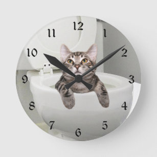 Horloge Ronde Tabby cat aux toilettes