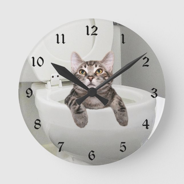 Horloge Ronde Tabby cat aux toilettes (Recto)