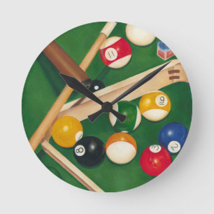 Horloge Ronde Table de billard Lifelike avec boules et craie