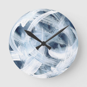 Horloge Ronde Tableau Abstrait Moderne Bleu Et Blanc