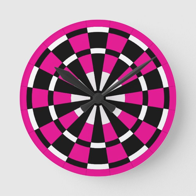 Horloge Ronde Tableau noir blanc et rose (Recto)