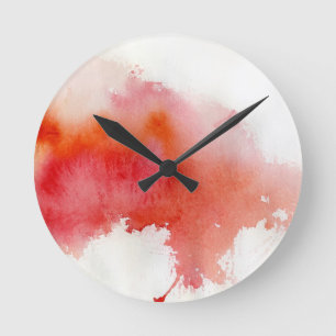 Horloge Ronde Tache rouge, peint à la main abstrait d'aquarelle