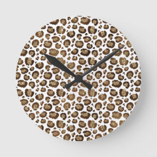 Horloge Ronde Taches de léopard Animaux sauvages Paillettes doré