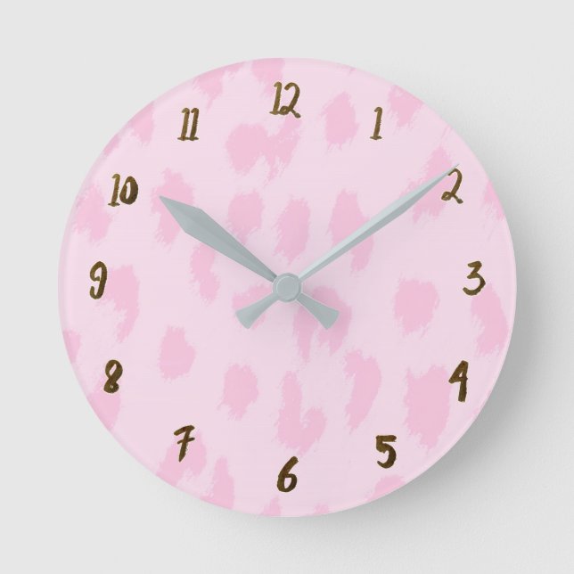 Horloge Ronde Taches de léopard Imprimé Guépard Rose Clair Perso (Recto)