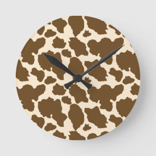 Horloge Ronde Taches Marron Impression Vache Agriculteur Animaux