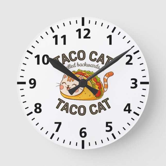 Horloge Ronde Taco Chat Écrit À L'Arrière Est Taco Chat Cute Fel (Recto)