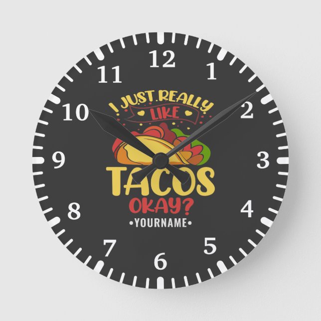 Horloge Ronde Taco Funny Dit Que J'Aime Vraiment Les Tacos (Recto)