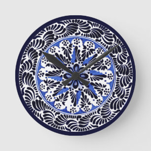 Horloge Ronde Tapas bleus et blancs de Talavera