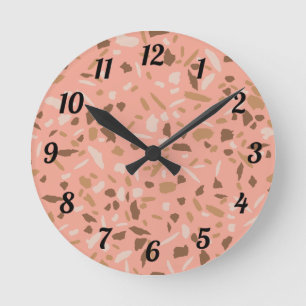 Horloge Ronde Tapis Beige Tan Brown Terrazzo Marbre Motif