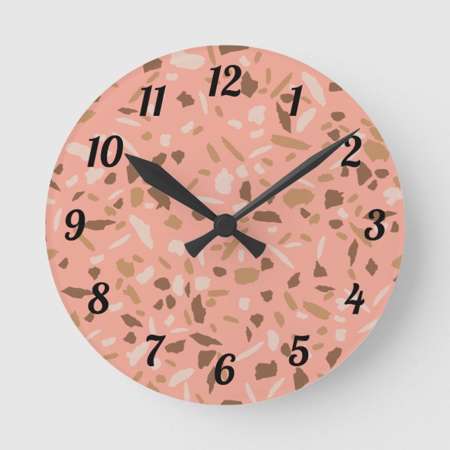 Horloge Ronde Tapis Beige Tan Brown Terrazzo Marbre Motif (Recto)
