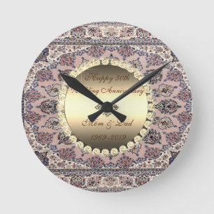 Horloge Ronde Tapis Persan Diamant 50e Anniversaire de Mariage