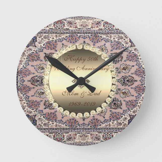 Horloge Ronde Tapis Persan Diamant 50e Anniversaire de Mariage (Recto)