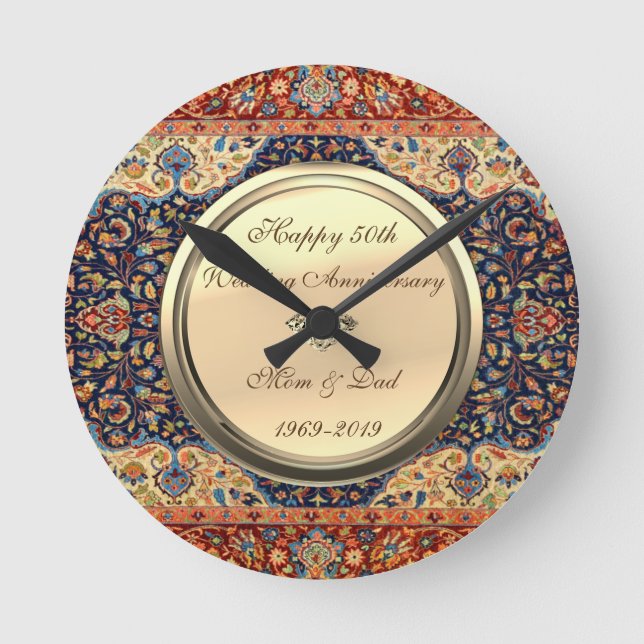 Horloge Ronde Tapis Persan Diamant 50e Anniversaire de Mariage (Recto)