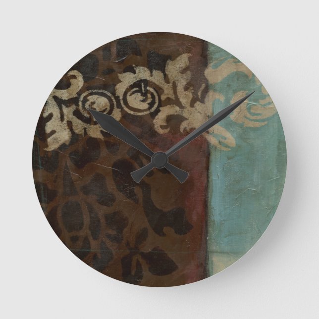 Horloge Ronde Tapisserie Abstraite Damask par Jennifer Goldberge (Recto)