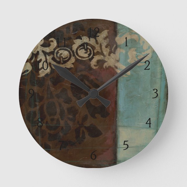 Horloge Ronde Tapisserie Abstraite Damask par Jennifer Goldberge (Recto)