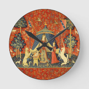 Horloge Ronde Tapisserie Médiévale de la Dame et la Licorne : Ar