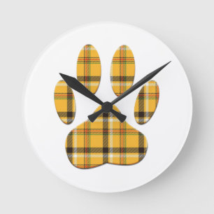 Horloge Ronde Tartan Dog Empreinte de patte