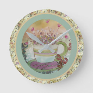 Horloge Ronde Tasse de fleurs-2