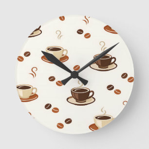 Horloge Ronde Tasses de café cosy motif sans couture