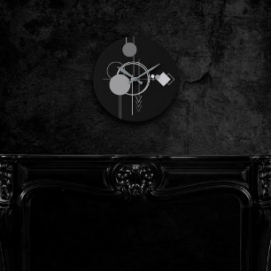 Horloge Ronde Tatouage Art Déco Moderne Minimalisme noir et gr