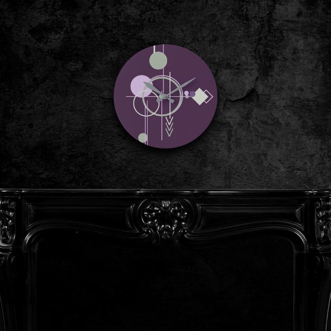 Horloge Ronde Tattoos | Bohème vert pourpre Abstrait (Créateur téléchargé)
