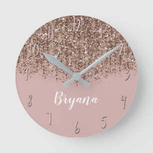 Horloge Ronde Taupe Blush Rose Bronze Or Glitter Glam