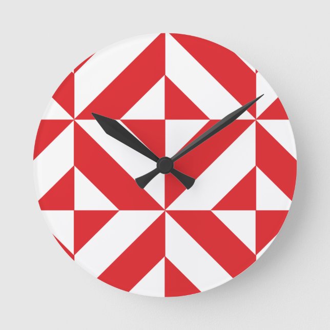 Horloge Ronde Tchry Red Geometric Deco Cube Pattern (Recto)
